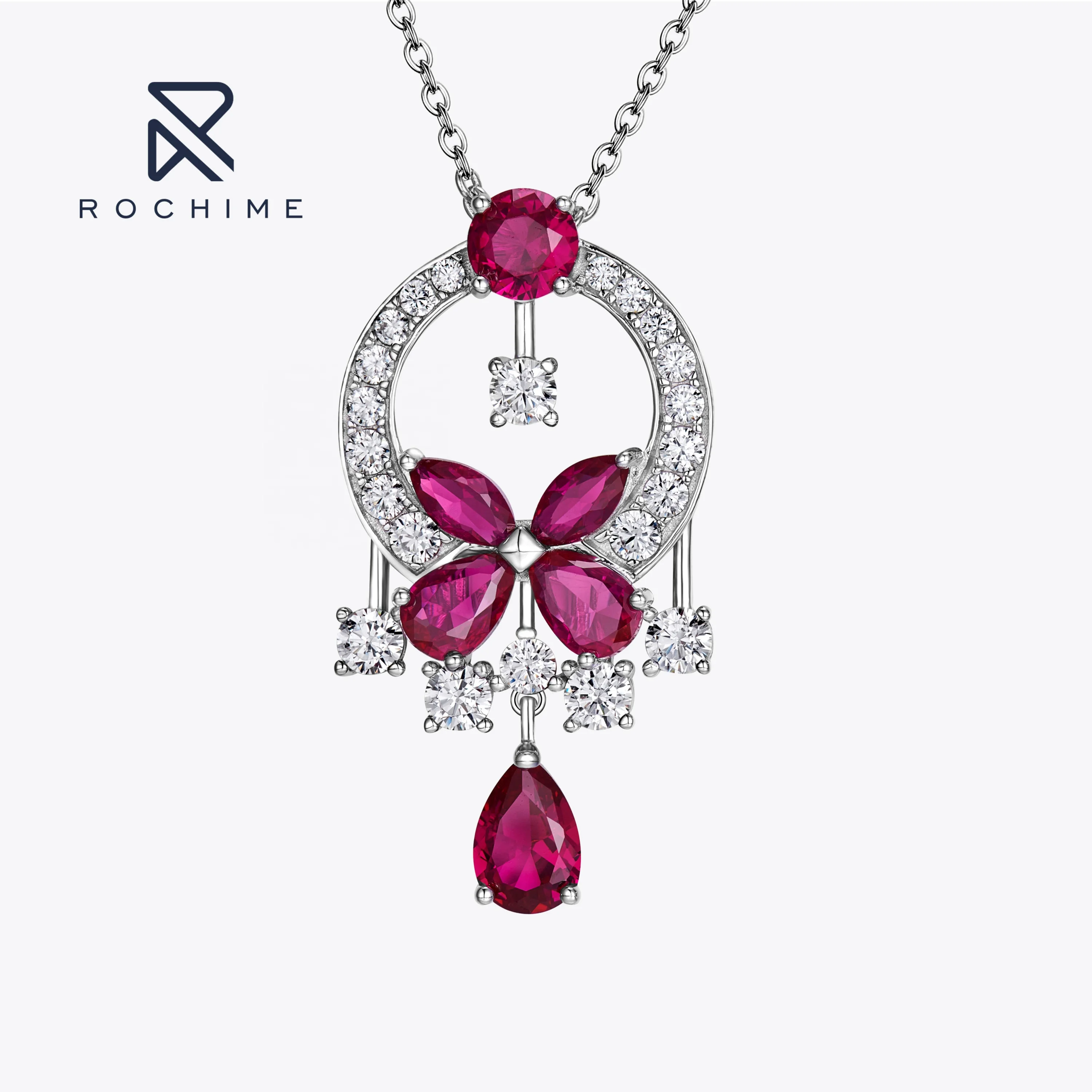 

Модные ювелирные изделия Rochime, кулон, классическое круглое ожерелье с бриллиантами в виде бабочки, серебро 925 пробы, изящные циркониевые ожерелья