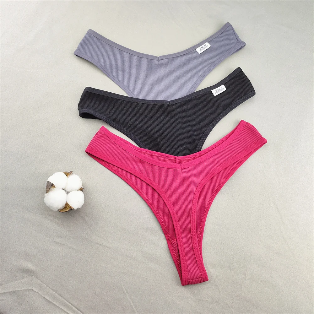 3 Pcs Wholesale Low Waist Cotton Thong Thin Belt Ladies Seamless T-back  Panties Breathable Sports Underwear