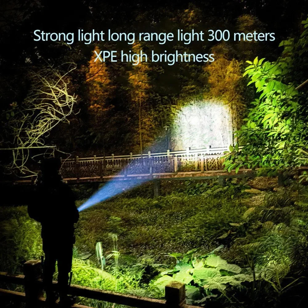 Handheld Flashlight Portable LED Flashlight ABS Strong Light Focusing USB Rechargeable Outdoor Home Searchlight Waterproof