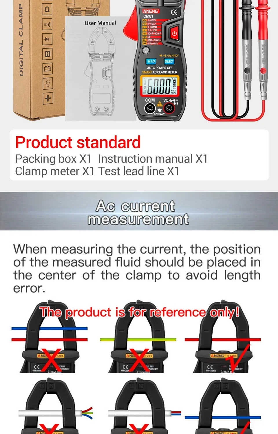 ANENG CM81 Digital Clamp Multimeter - AC/DC Voltage, Current, Resistance, Capacitance, and Diode Tester High-performance, auto-ranging digital clamp multimeter for precise measurements of AC/DC voltage, current, resistance, capacitance, and diode testing. High-performance, auto-ranging digital clamp multimeter for precise measurements of AC/DC voltage, current, resistance, capacitance, and diode testing. Se041fa5804544182881366b93ec9ae278 -