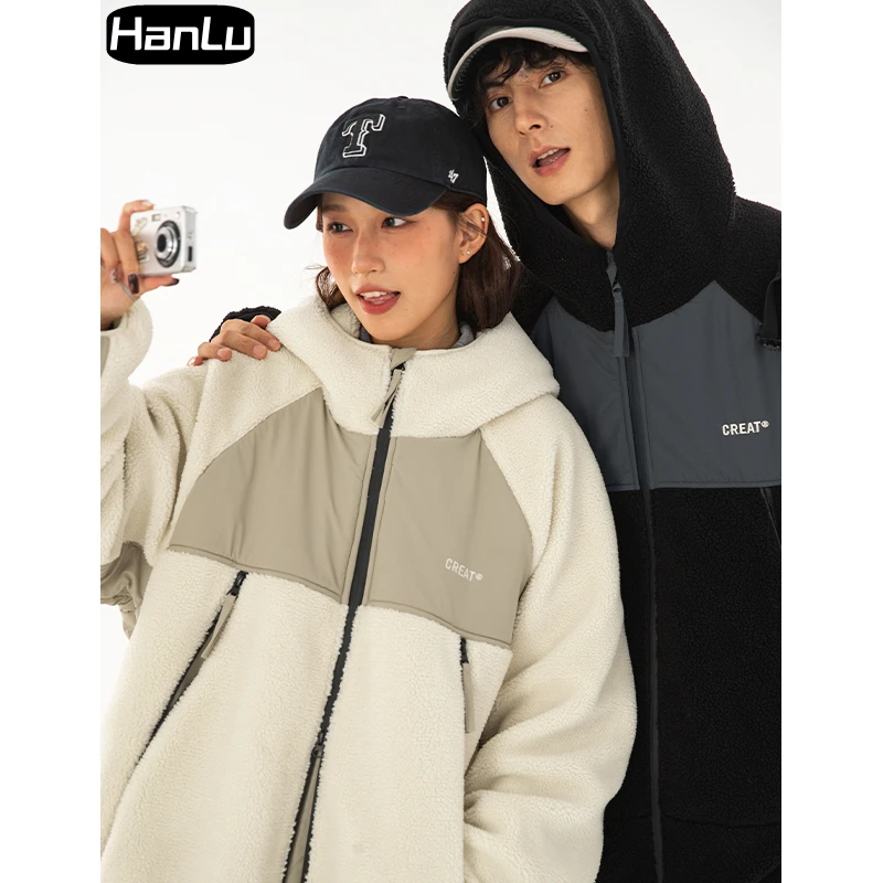 Men's Winter 550G Heavyweight Fleece Cotton Jacket Couple Warm and Thickened Lamb Fleece Hooded Jacket Men's