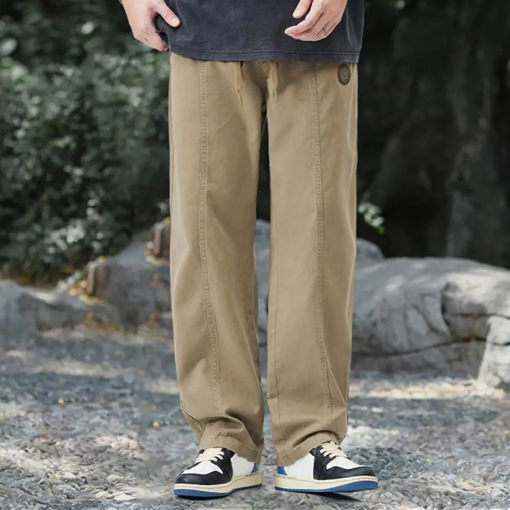 

Men Polyester Sweatpants Retro Style Men's Wide Leg Cargo Pants with Elastic Waist Pockets for Comfortable Stylish Everyday Wear