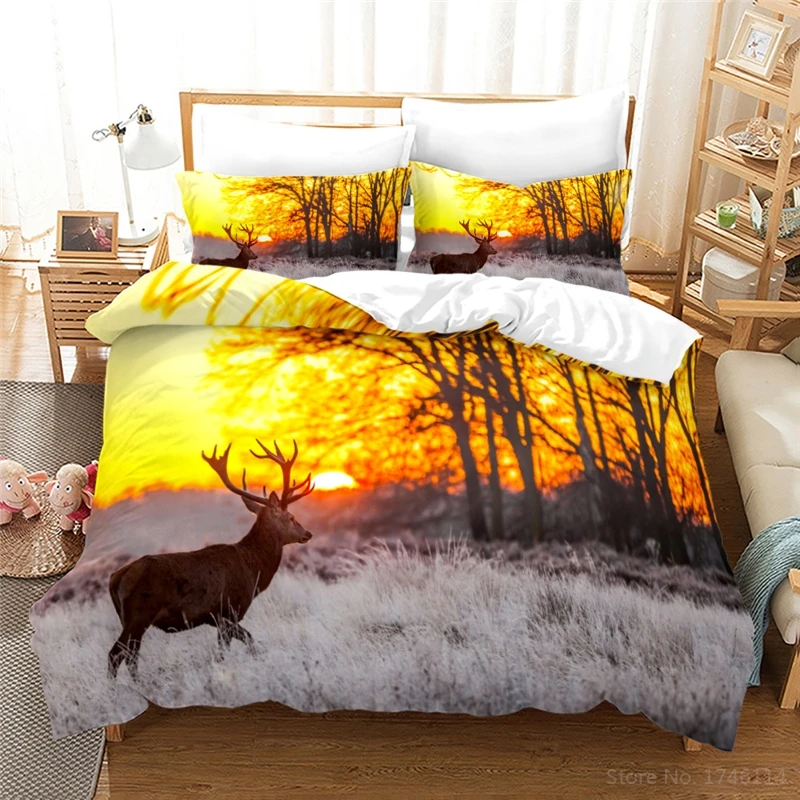 

3D Print Deer Animal Duvet Cover Set Twin Full Queen King Size Bedding Set Soft Quilt Cover with Pillowcase Set Bedclothes Gift