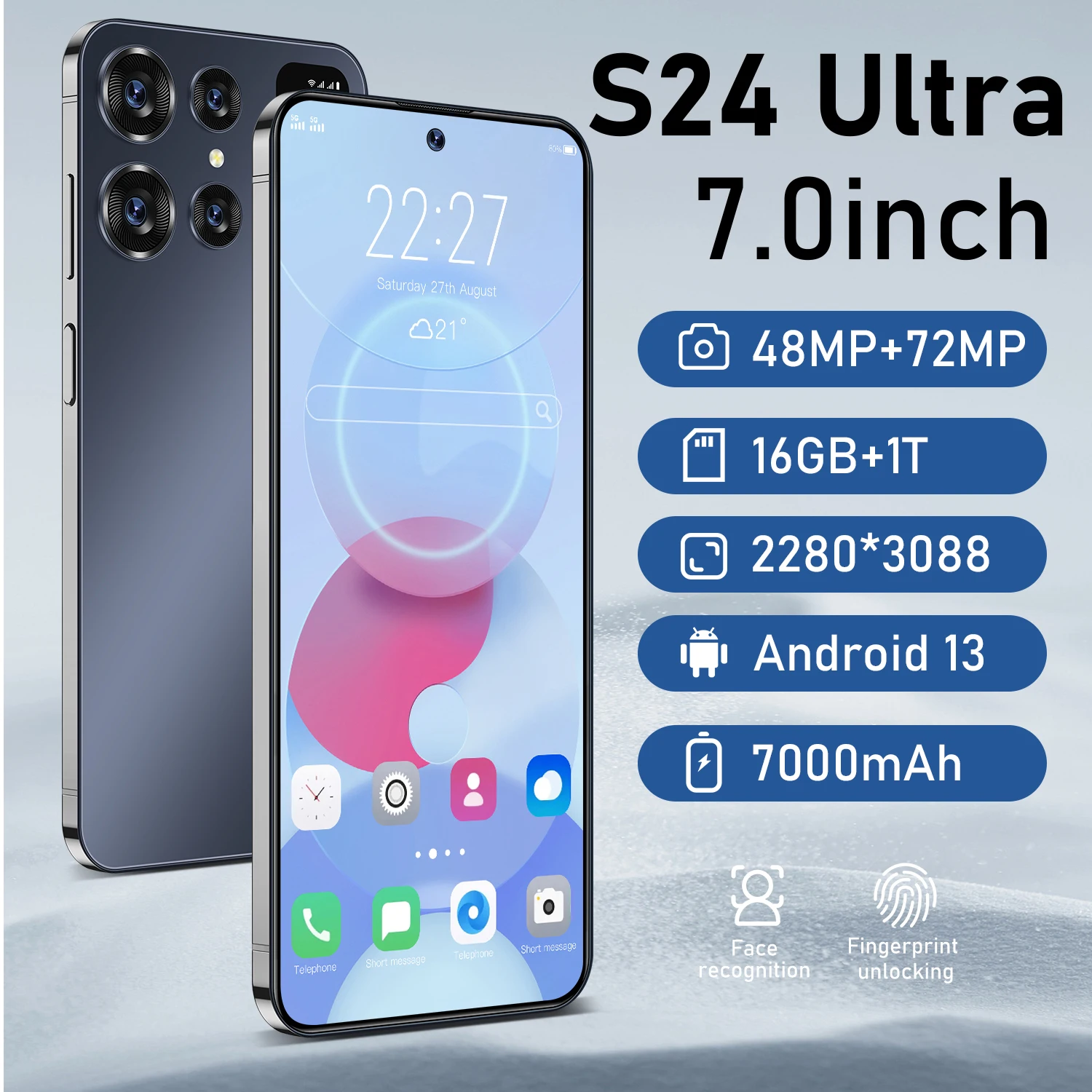  MIZHAO Smartphone S24 Ultra 5g Android Os 13 16 Gb 1tb 7300mah,  7.3 Inches 72mp 108mp, Dual Sim Unlock Fingerprint Lock/face Id(Size:16GB+ 1TB,Color:Black) : Cell Phones & Accessories
