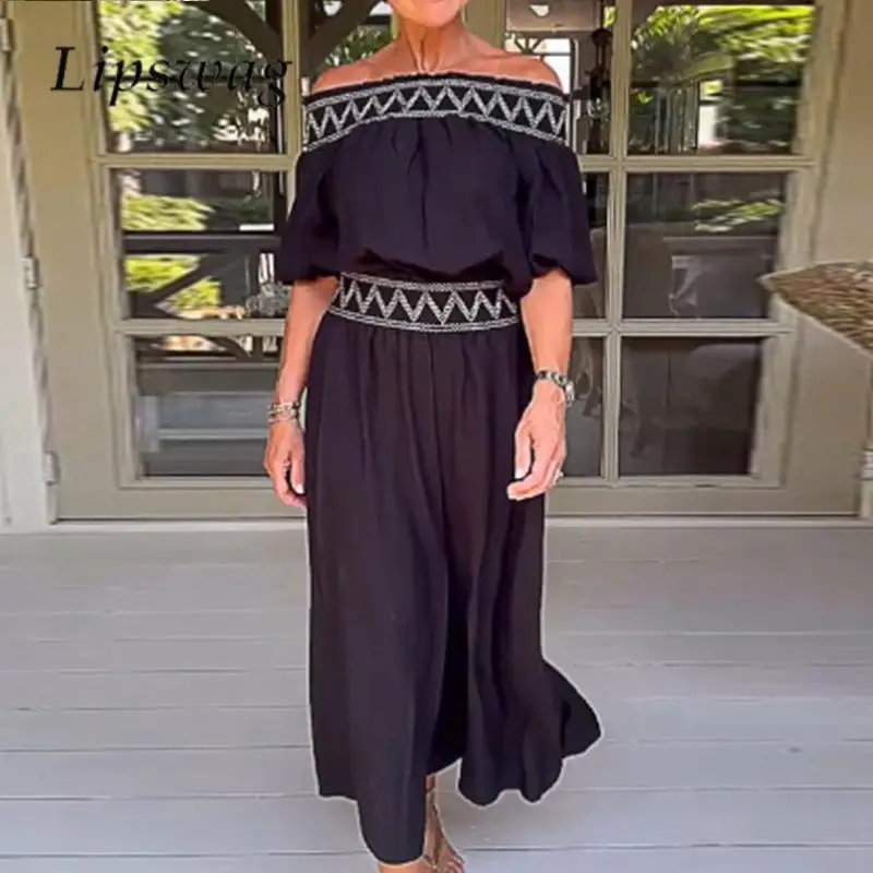 

Casual Ladies Half Sleeve Waisted Jumpsuit Vintage Boho One-shoulder Rompers Summer Solid Color Loose Wide Leg Playsuit Overall