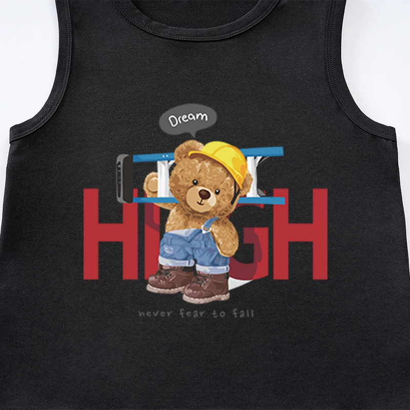 Newborn Cute Cartoon Ladder Little Bear Children's Tank Top Boys And Girls Summer Sleeveless T-Shirt Tank Top Preschool T-Shirt