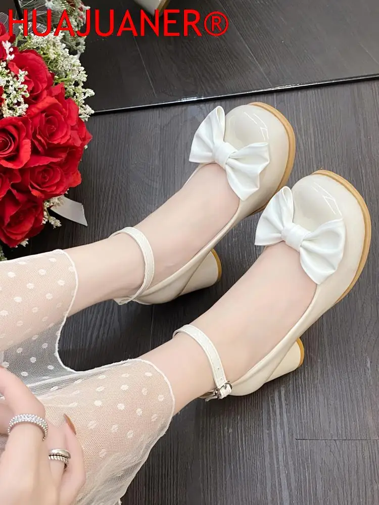 High Heels Women Mary Janes Lolita Shoes Retro Dress Thick Pumps Summer Sandals 2023 New Party Bow Ladies Shoes Prom Zapatos 4