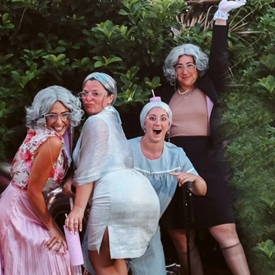 Old Lady Costume Adult 6Piece Granny Cosplay Set  Old Lady Costume With  Wig, Glasses, Cap, Cane, Necklace & Eyeglass Chain The Wiggles