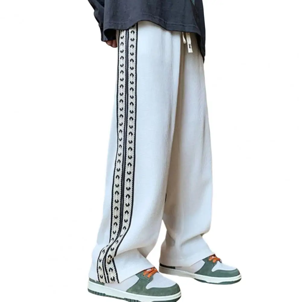 Men Pants Shrink Resistance Absorb Sweat Drawstring Elastic Waist Waffle Grid Casual Trousers Sports Clothing wide leg sweatpants wide leg pants men dress pants