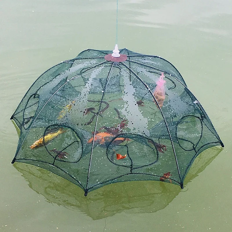 Fishing Net Fishing Traps Fishing Landing Net 4-16 Holes Strengthened Fishing Net Shrimp Cage Foldable Nylon Automatic Umbrella Shape Fish Trap Cast Folding Landing Net