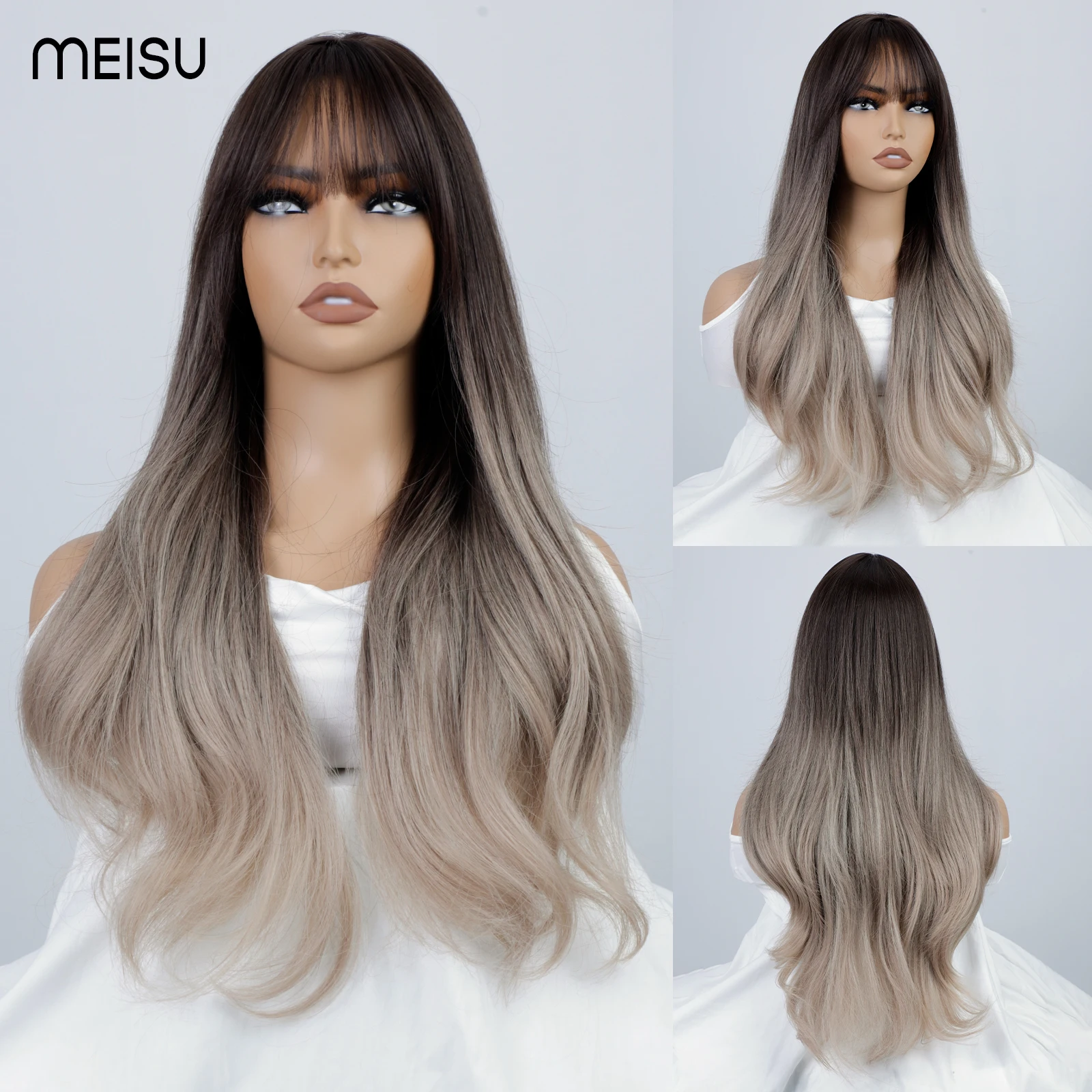 

Градуированный зеленый деревянный серый цвет вьющиеся Волнистые парики 24 дюйма синтетический термостойкий парик с глубокой волной искусственные или Селфи