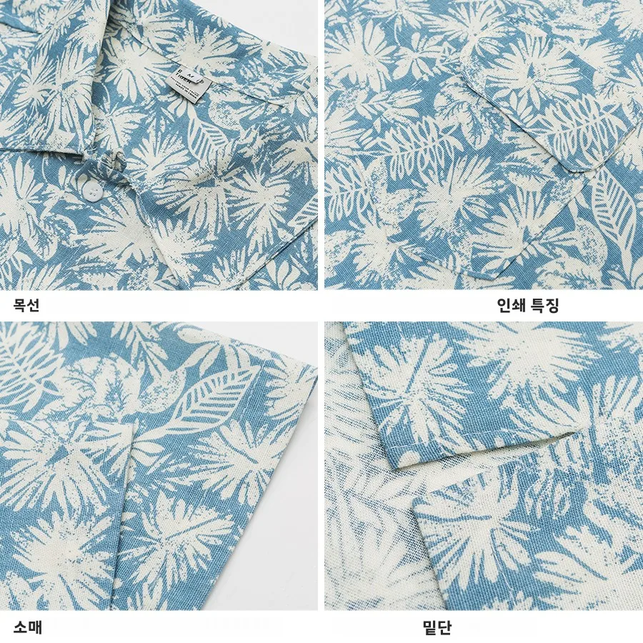 GPstudio 일본식 복고풍 꽃무늬 코튼 린넨 반팔 남성 여름 해변 휴가 캐주얼 셔츠 비치 캐주얼 꽃무늬 프린트 탑