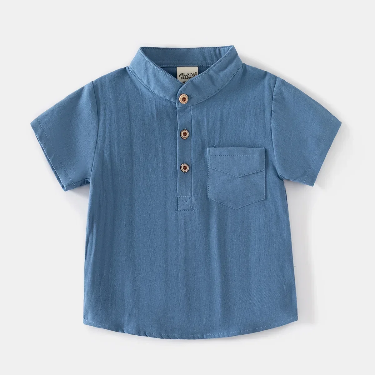 Baby Boys Blouse Toddler Short Sleeved T-shirt Kids Solid Color Shirts with Pocket Summer Children's Cotton Clothing Casual