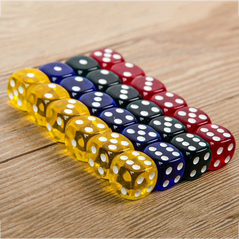 24 Pieces Set 16MM Rounded Corners Playing Party Dices Four-Color Transparent Dice (Transparent Blue Green Yellow Red All 6) game dice dice set