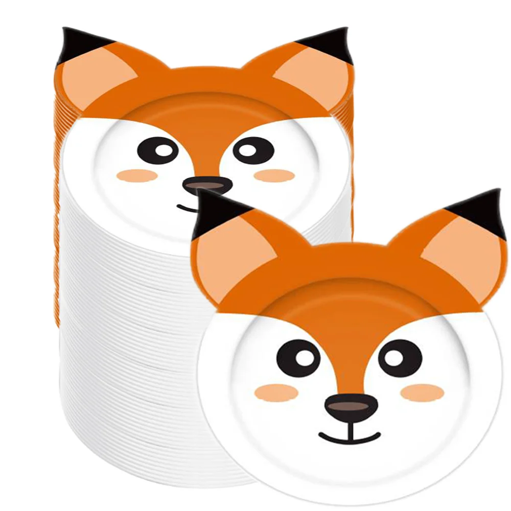 

Fox Party Supplies -7"Dessert Plates Disposable of Fox Theme Jungle Animal Baby Shower Cartoon Fox Birthday Party Decorations