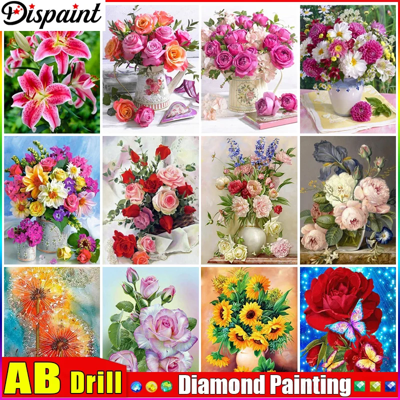 

Алмазная 5D Вышивка Dispaint AB, «цветы, Подсолнухи, розы», картина квадратной/круглой формы, искусство декора