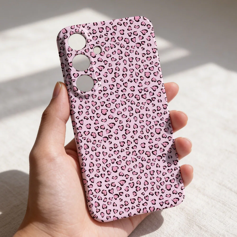Leopard Print Pink Love Heart Hard PC Phone Case Cover