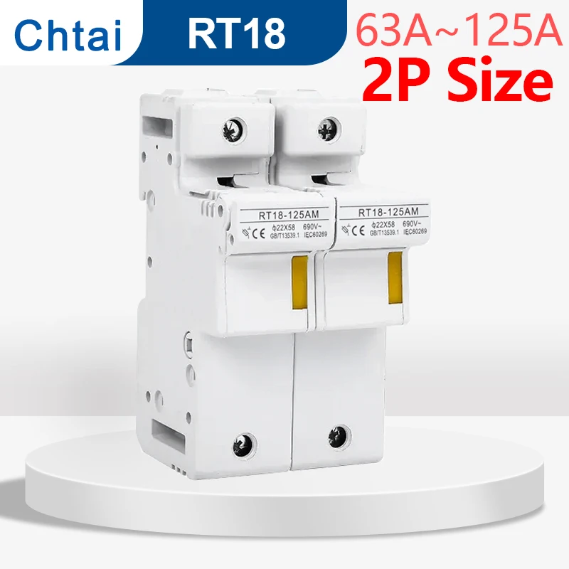 

2P RT18-125AM 1-4P 63A 80A 100A 125A Din Rail mounting Fuse Holders Fuse Holder Base 1Pole for 20x58mm link size AC690V