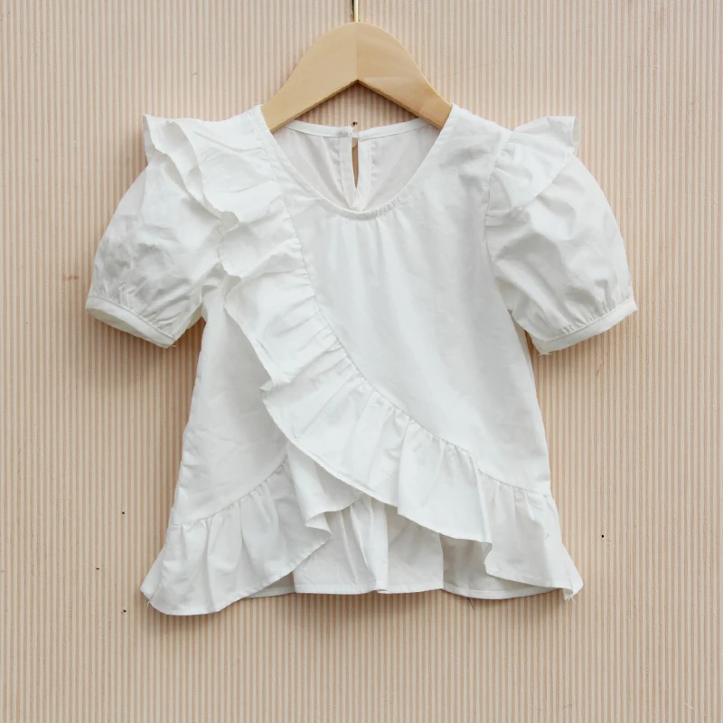 Camisas coreanas de manga abullonada para niñas adolescentes, blusas bonitas de Color sólido, Tops de manga con volantes blancos, ropa niños de 8 a 12 años| | - AliExpress