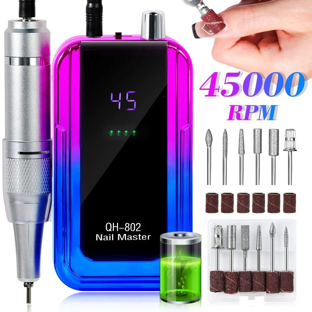 Electric nail drill Electric nail grinder 45000RPM Rechargeable Electric Nail Drill Machine USB Connector Nail Polish Remover Drill Set Manicure Sander Low Noise