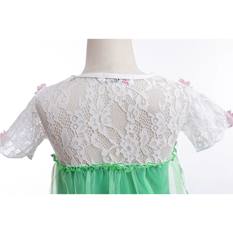 Elsa Green Dress for Kids Girl Princess Costume Dresses Children Long Cloak Floral Lace Ball Gown Summer