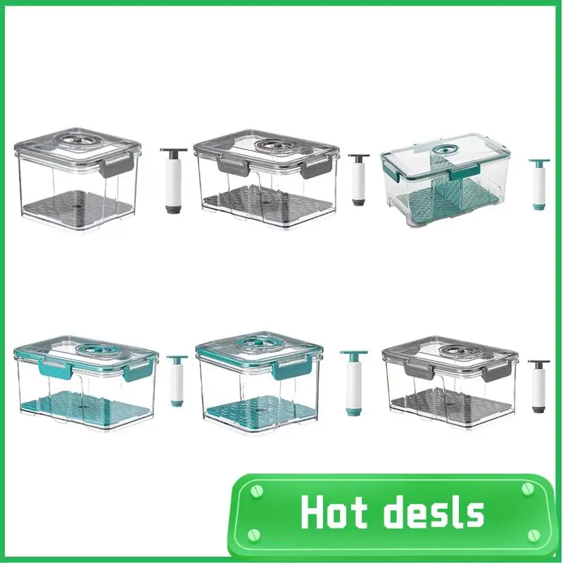 LUDA Vacuum Food Storage Container Transparent Fridge Organizer With Drain Net Capacity Food Dispenser For Kitchen