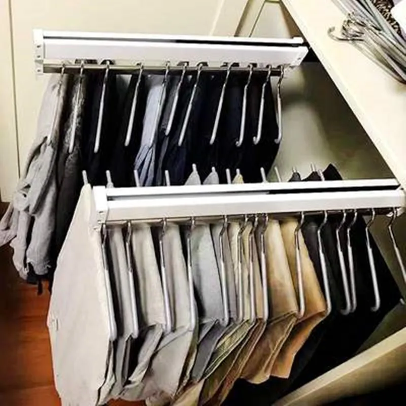 50KG heavy duty top mounted pull out closet hanger cabinet retractable clothes pants rack closet hanger