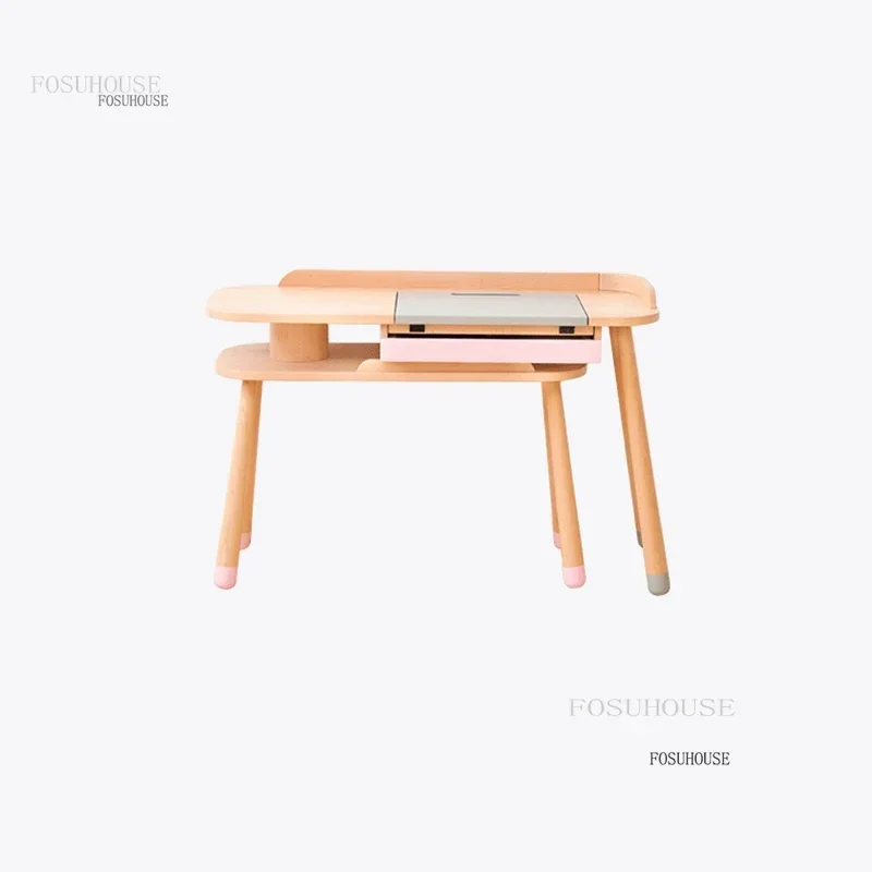 Creative Small Apartment Children's Table Nordic Solid Wood Designer Study Double Desk for School Learning Drawer Storage Tables