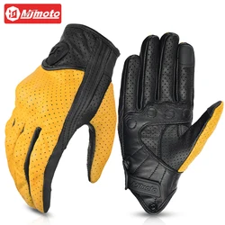 Vintage Leather Motorcycle Gloves - Comfortable, Wear - Resistant, Full - Finger Protection for Riding (Yellow)