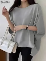 2025 Elegant Tunic Fashion Half Sleeve Women Tops ZANZEA Casual Loose Bat-wing Sleeve O Neck Blusas Solid Color Pullover