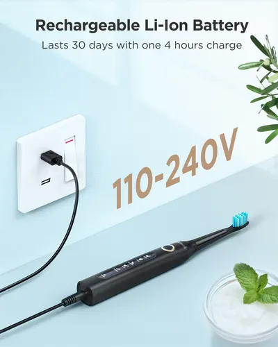 Fairywill 성인용 전기 음파 칫솔, USB 충전 FW-507, 충전식 방수 전자 칫솔, 교체 헤드 5