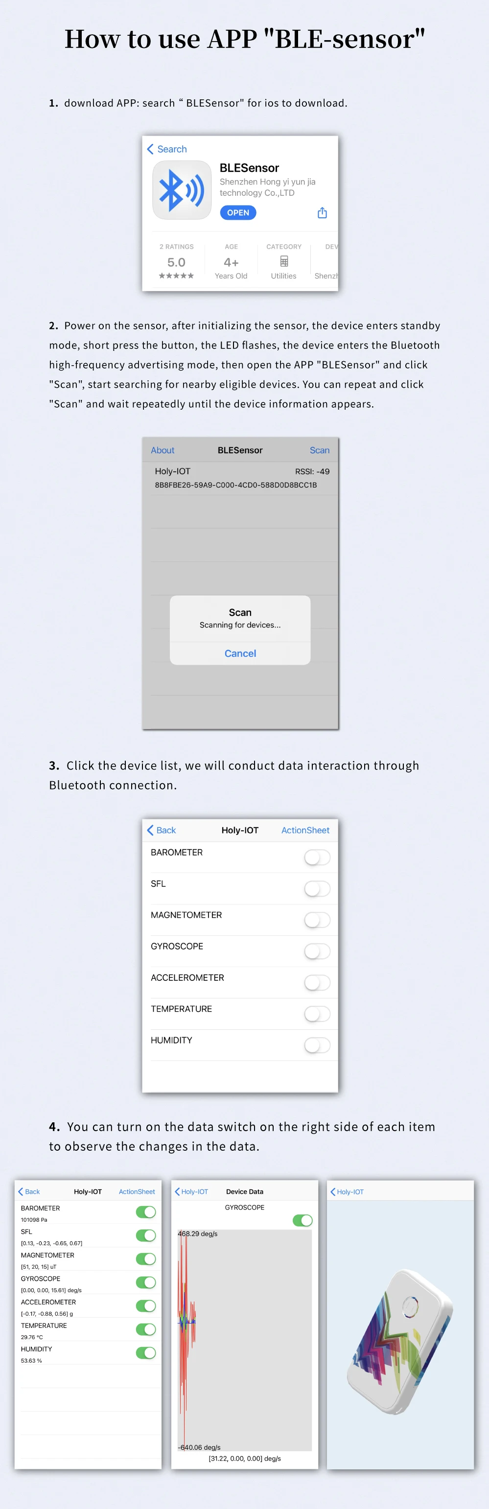 Holyiot nRF52832 Ble Motion Sensor 6 Axis Accelerometer Gyroscope