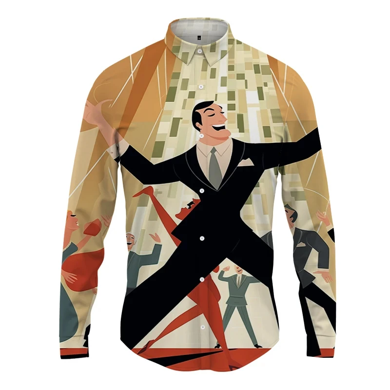 

Весна-Осень Мужская модная универсальная рубашка с длинным рукавом популярная рубашка в стиле хип-хоп с 3D принтом Офисная Женская рубашка