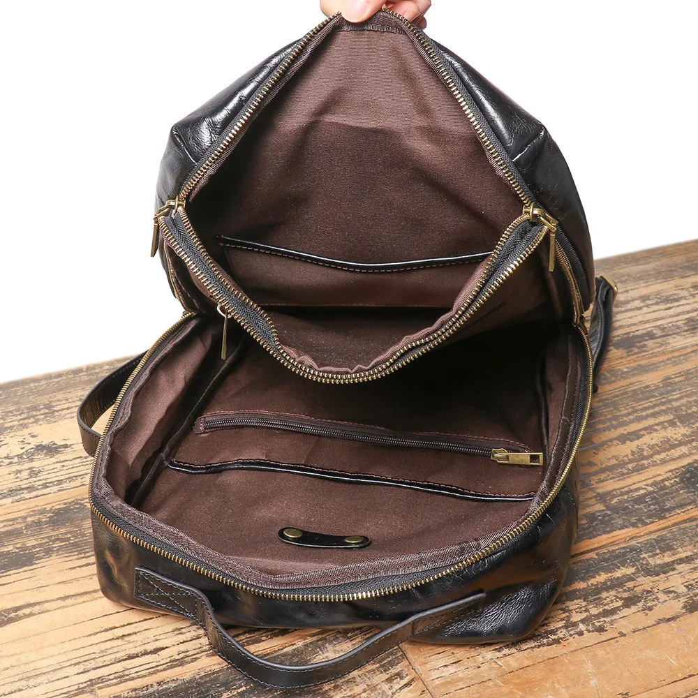 Vintage Men's Genuine Leather Backpack with Multi-functional Laptop Compartment