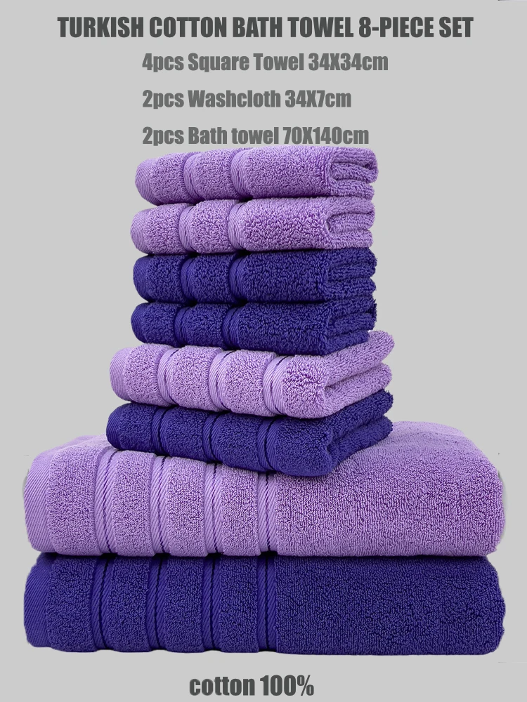8 Piece Towel Set Turkish Cotton Bathroom Super Absorbent 4 Square Towel 2 Face 2 Bath Set Hotel Beauty Salon Sauna