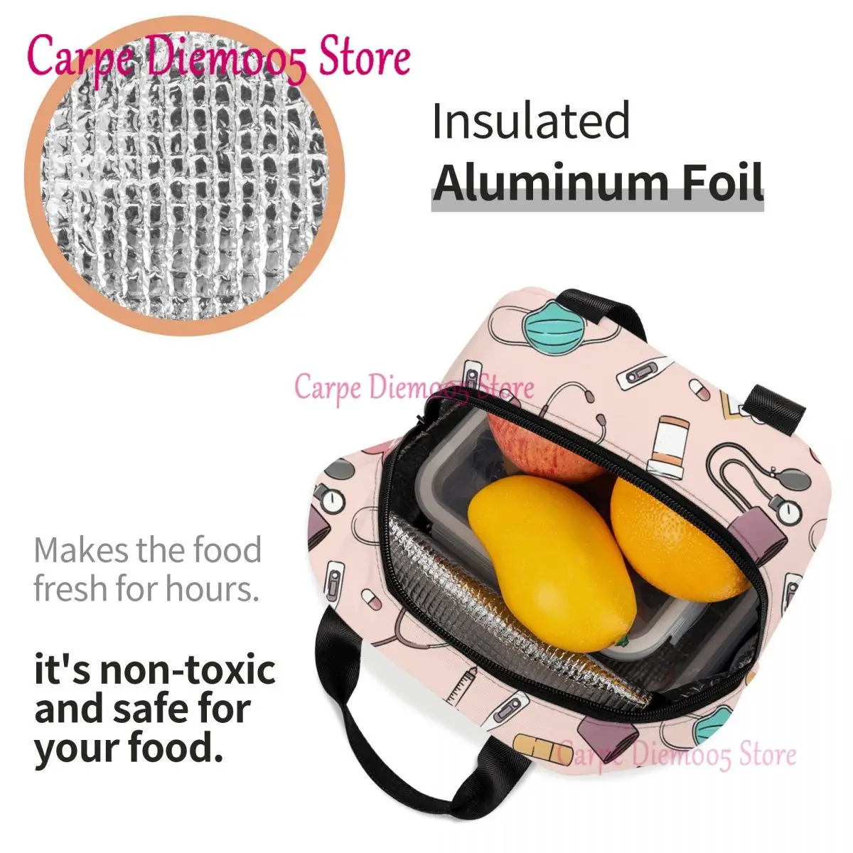 Lunch Bag Cooler Bag Funny Nurse Insulated Lunch Bag for School Office Nursing Portable Thermal Cooler Lunch Box for Women Men