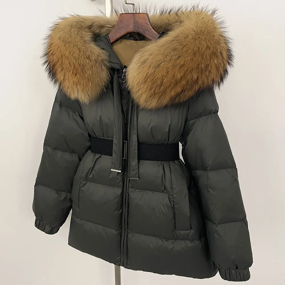 Parka d'hiver imperméable à capuche en fourrure de renard pour femme