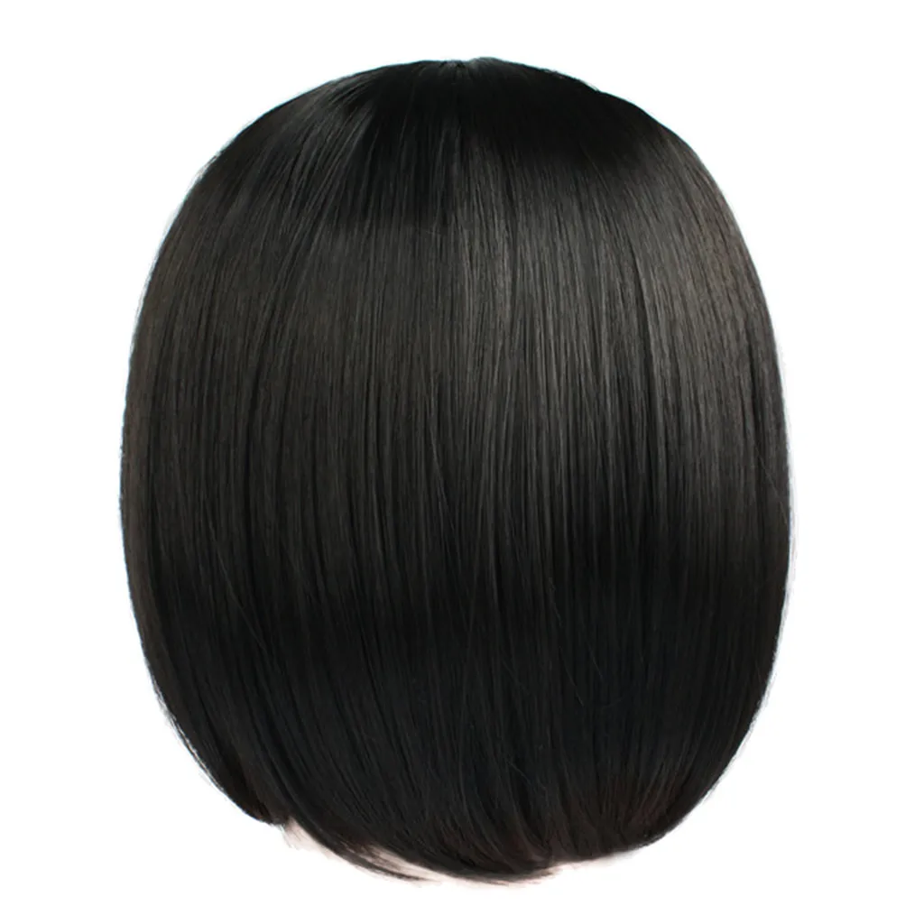 Dark Brown Bob Straight Synthetic Wigs with Full Bangs Black Short Hair Wigs for Women Daily Cosplay Party Heat Resistant Use