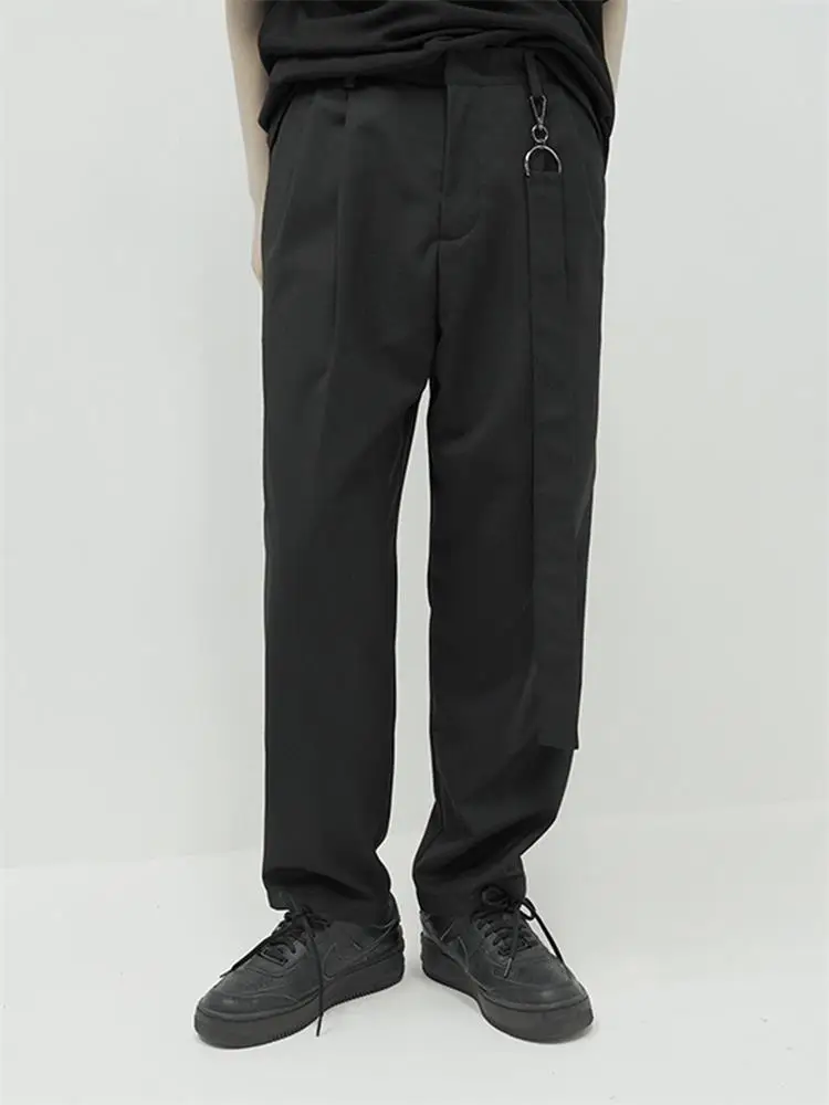 

Прямые брюки для мужчин, модные повседневные штаны с лямкой на шее, для молодежи, большие размеры, весна-осень