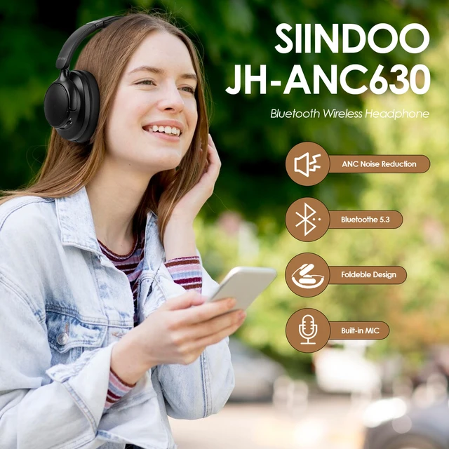 Siindoo New JH-ANC630 Active Noise Cancelling Wireless Headphones Over Ear Bluetooth earphones with Mic 70H Playtime Clear Calls - Image 2