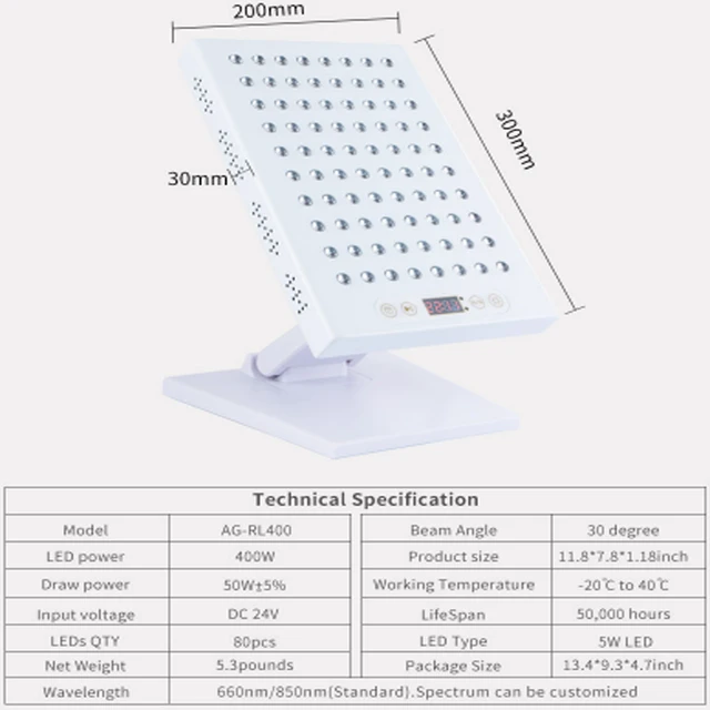 Új 400W 660Nm -Es Piros Fényterápiás Panel Lámpa Dc 24 V -Vel, 850 Nm -Rel Az Infravörös Terápia Közelében, A Teljes Test, Red Light Grow Led. - Image 3