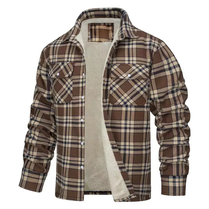 Men's Fleece Plaid Jacket Casual Loose Cotton Jacket Thicken Lining Flannel Warm Outwear Autumn Winter Work Coat Outerwear S-5XL 4