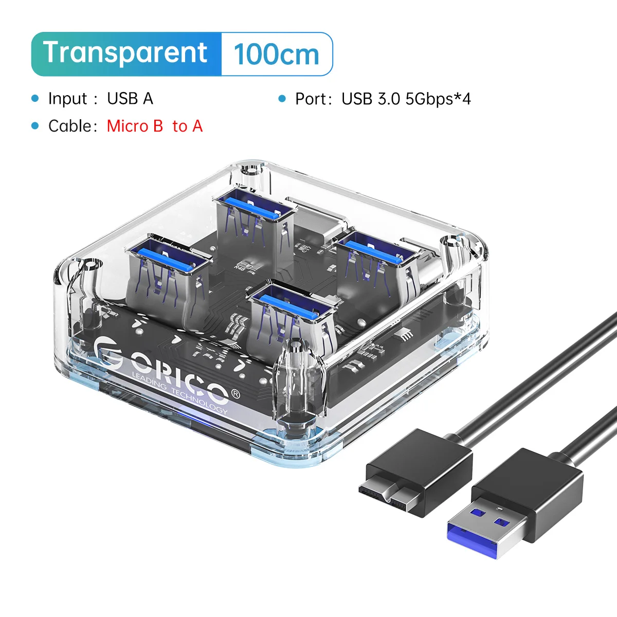 ORICO Transparent Usb C Hub 4 Port Expansion With Power thumbnail 2
