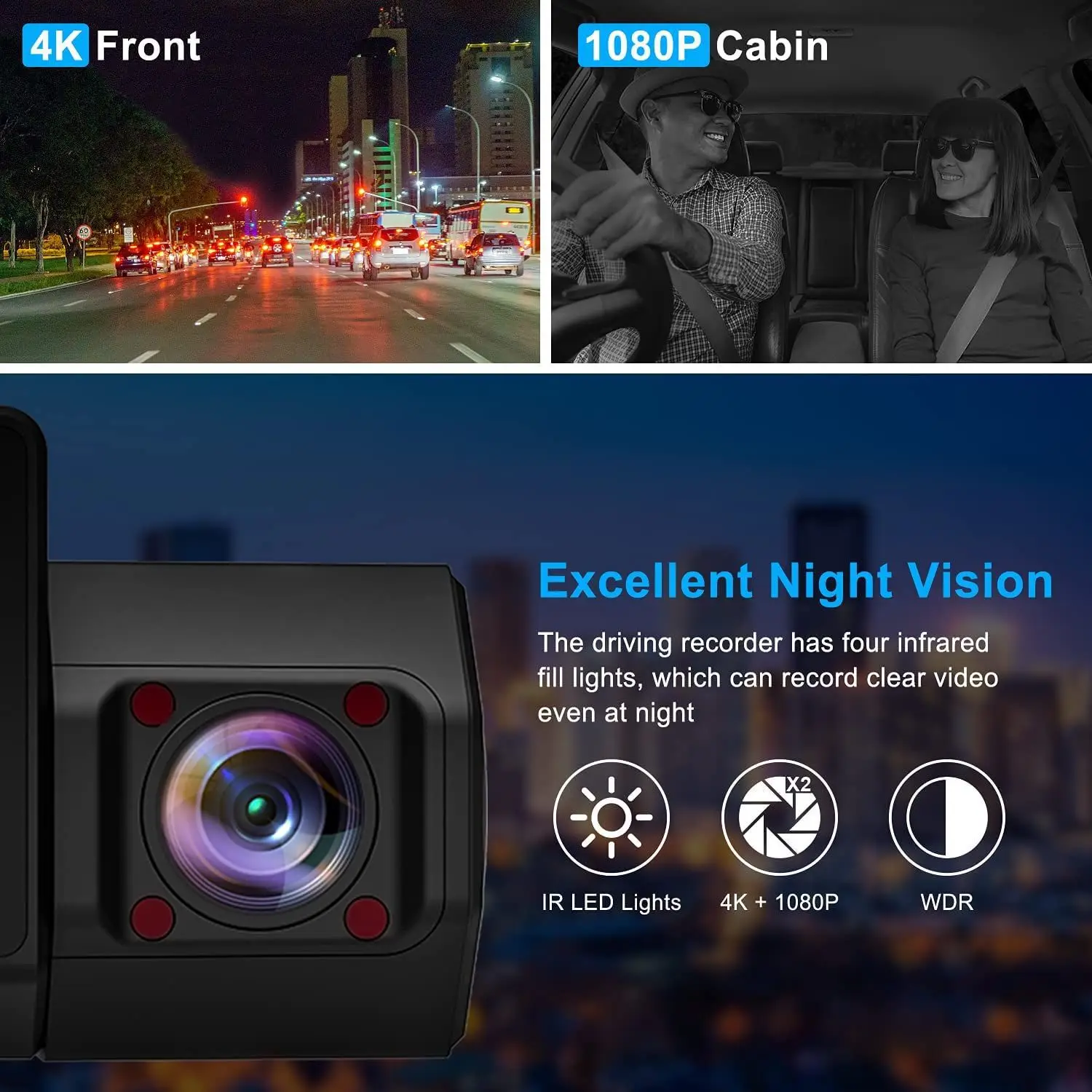 4K Dual Dash Cam Front and Inside, Veement Dash Cam with GPS, 2160P Front  View..