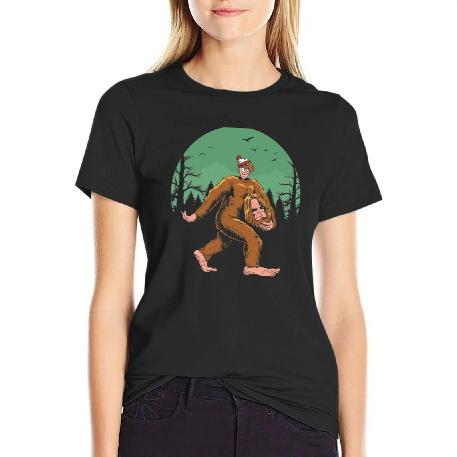 

Where is Bigfoot T-shirt cute tops funny Women's t-shirt