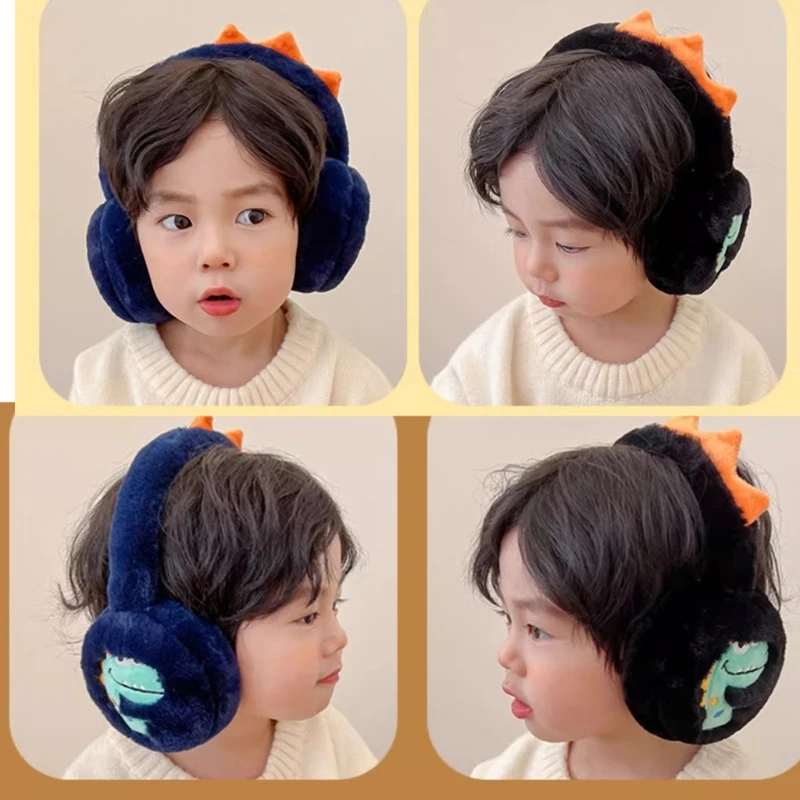 Cache-oreilles décoratifs en forme dinosaure pour enfants, cache-oreilles en peluche doux, accessoire d'hiver adapté à
