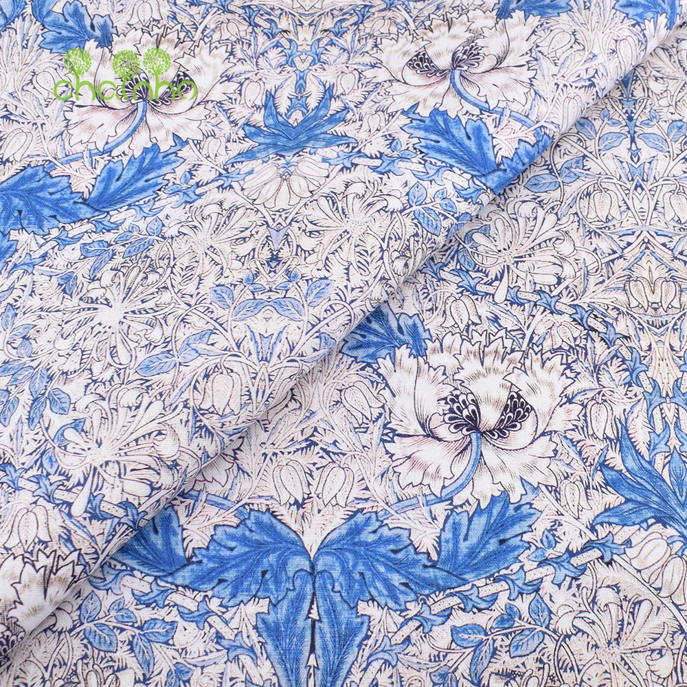 Chainho,Printed Plain Weave Cotton Fabric,Handmade DIY Quilting Sewing Material,Patchwork Cloth,Blue Series,20x25cm,15CD78