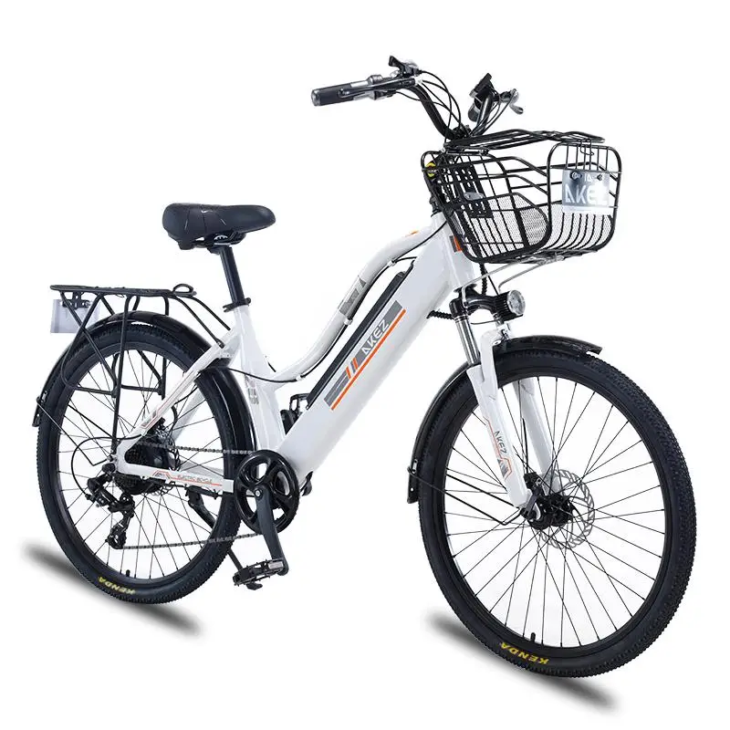 26 Inch Electric Mountain Bicycle For Adults Ladies 36V Family Two Wheels Electric Bicycle With Basket Battery Removable