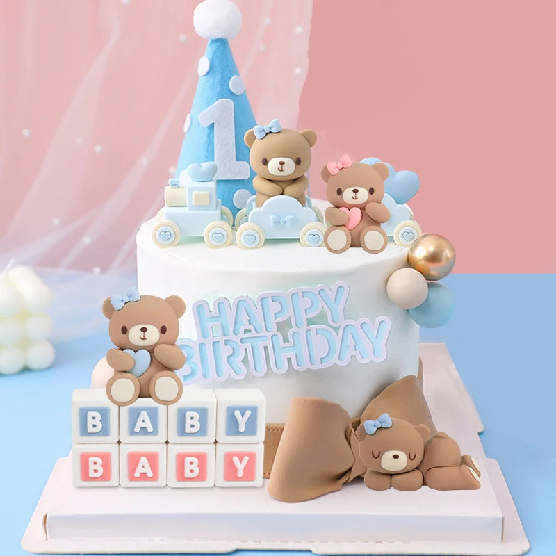 

Baby Shower Cake Topper Teddy Bear Cake Decoration Gender Reveal Kid's 1st Birthday Party Baby Shower Dessert Baking Decor Tool