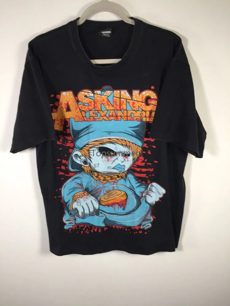 

Asking Alexandria Mens Black Anime Cartoon Graphic T Shirt Size Xl Short Sleeve